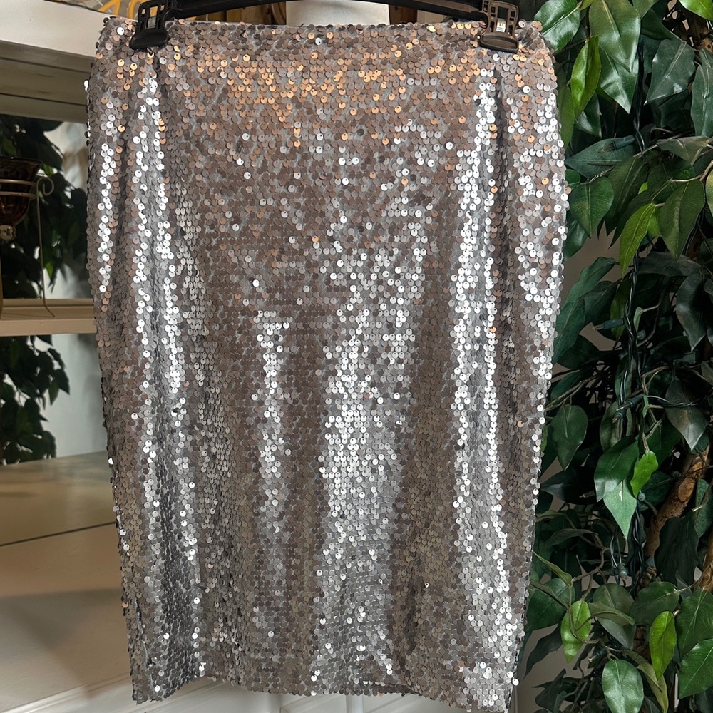 Express Silver Sequin Pencil Skirt